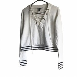 3 FOR $20 FOREVER 21 Women’s Crop V-Neck Striped Drawstring Long Sleeve Sweater